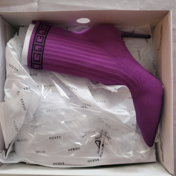 Guess Stiletto Purple Sock Ankle Boots - Picture 7 of 9